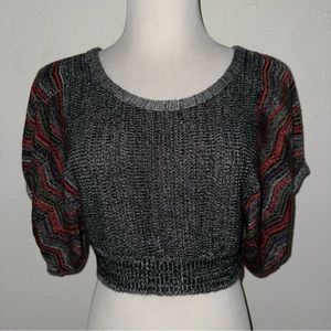 VTG 90s crop sweater top grey red purple black Y2K made in USA scoop neck M